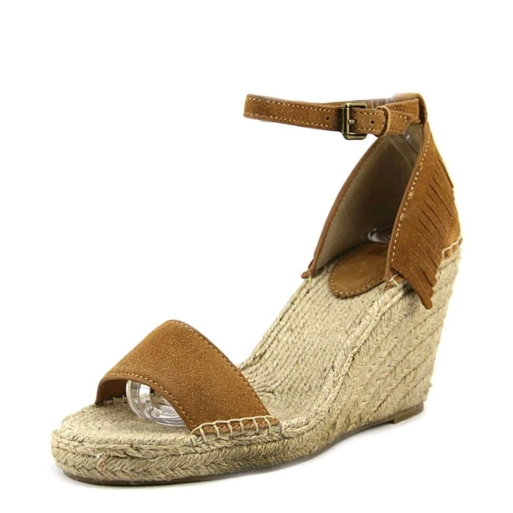Frye Lila Feather Wedge Women 8M Sand Open Toe Suede Sandal - New